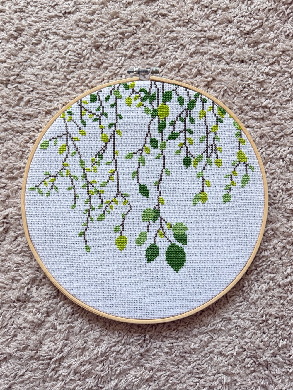 New Handmade Hanging Green Leaf Cross-Stitch